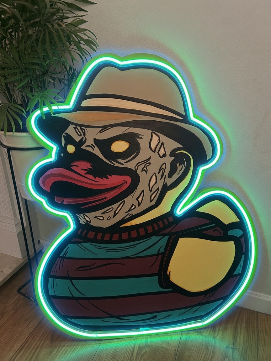 Fedora horror duck neon sign