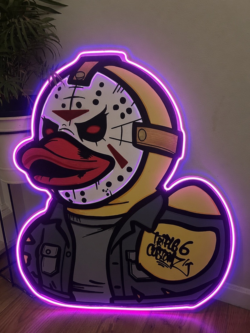 Hockey mask horror duck neon sign